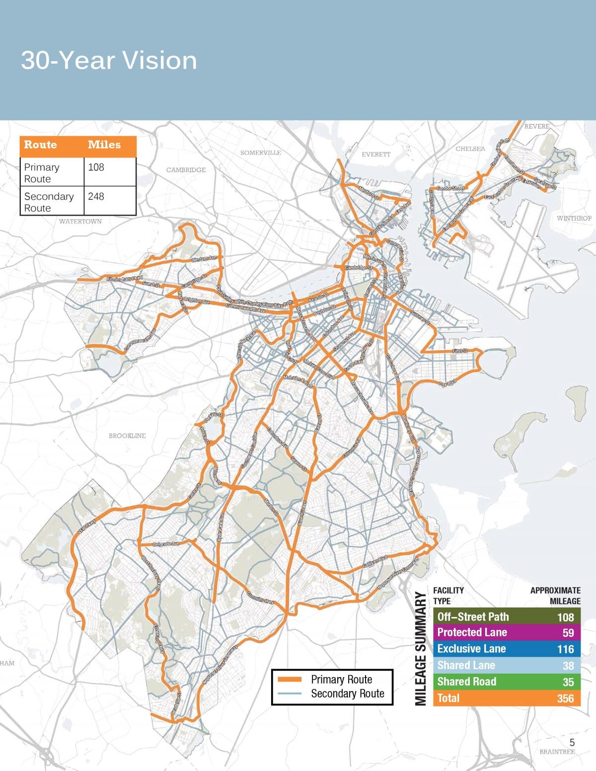 Mapa da ciclovia de Boston