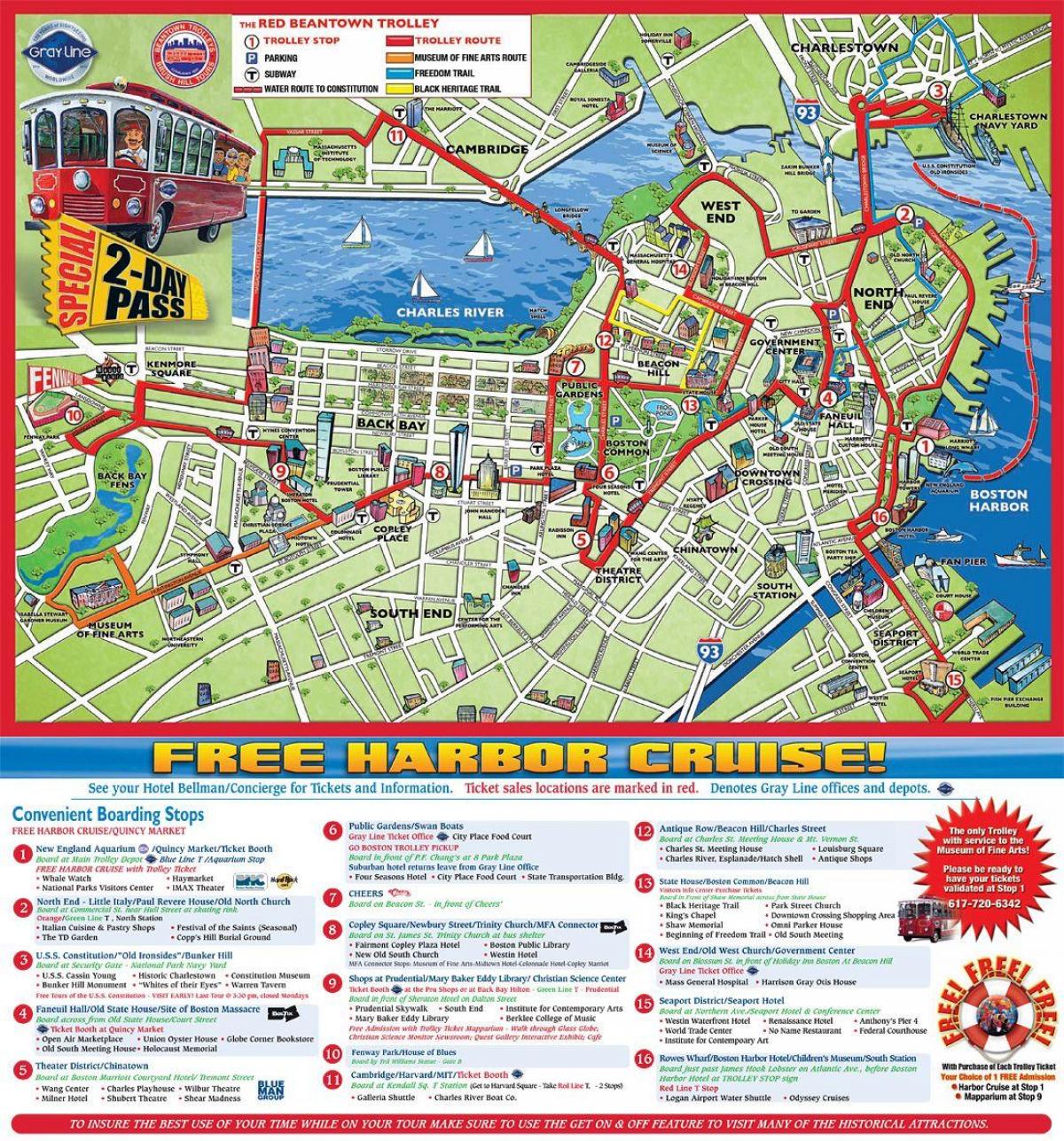 Mapa de Boston Hop On Hop Off Bus tours