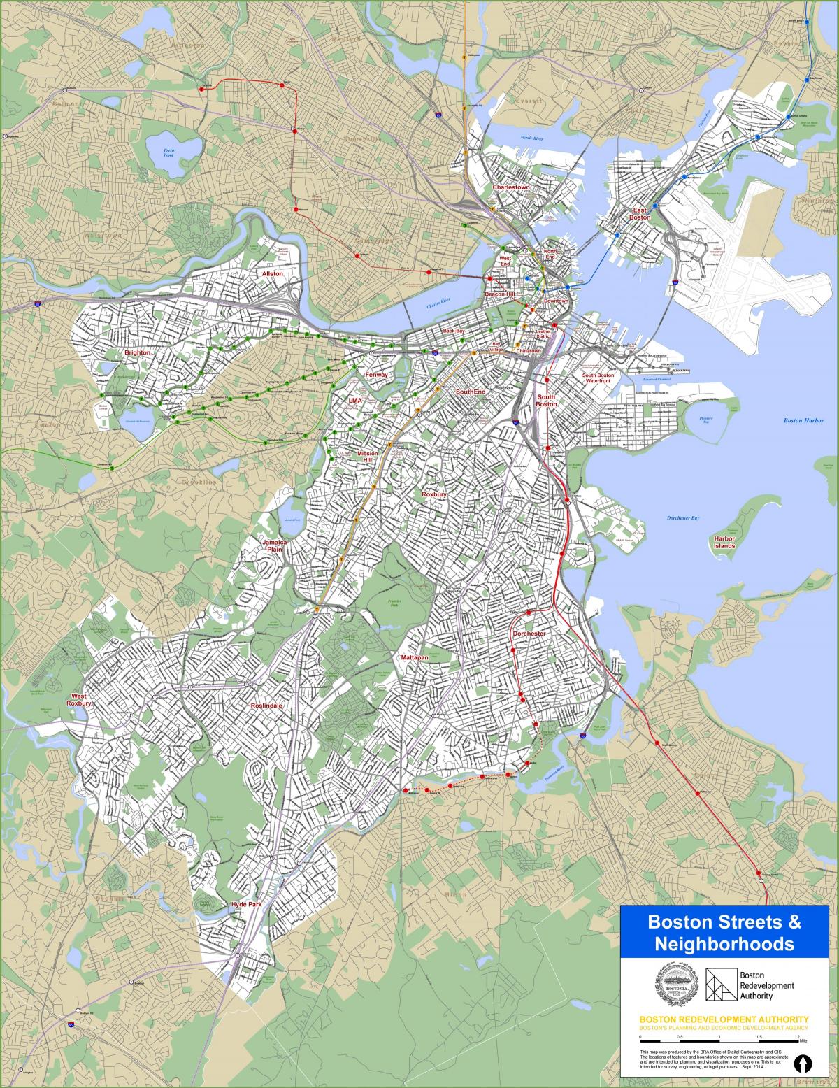 Mapa das ruas de Boston