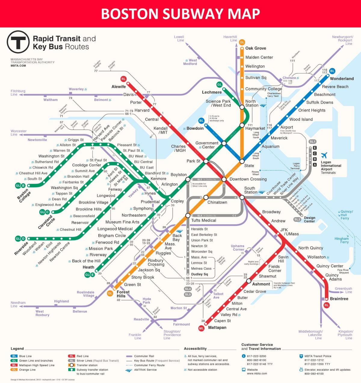 Mapa da estação do metrô de Boston