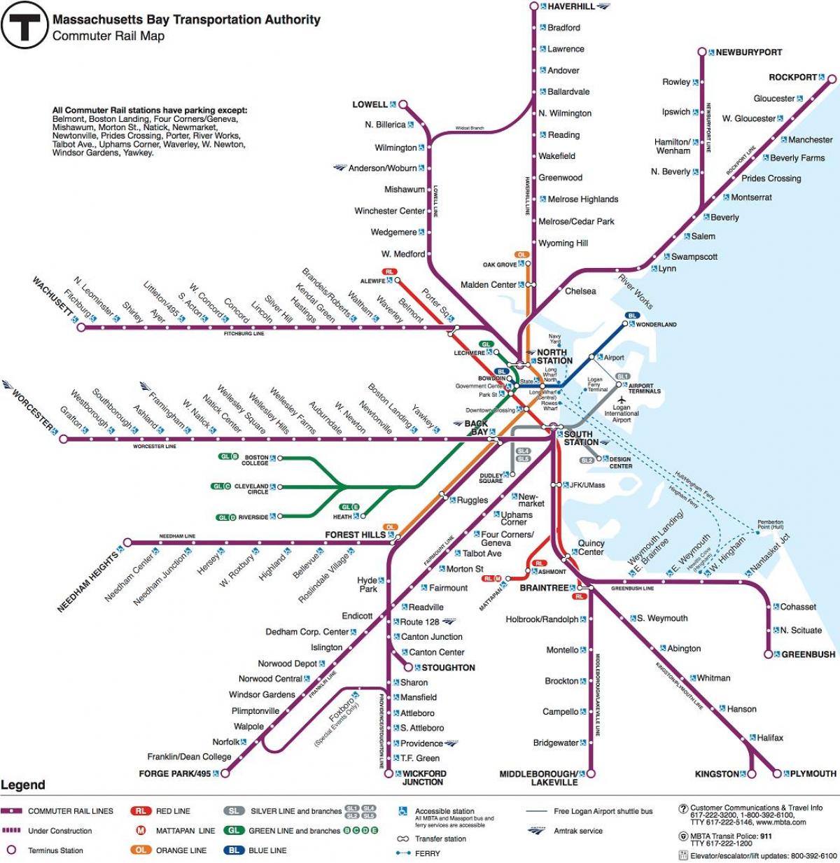 Mapa das estações ferroviárias de Boston