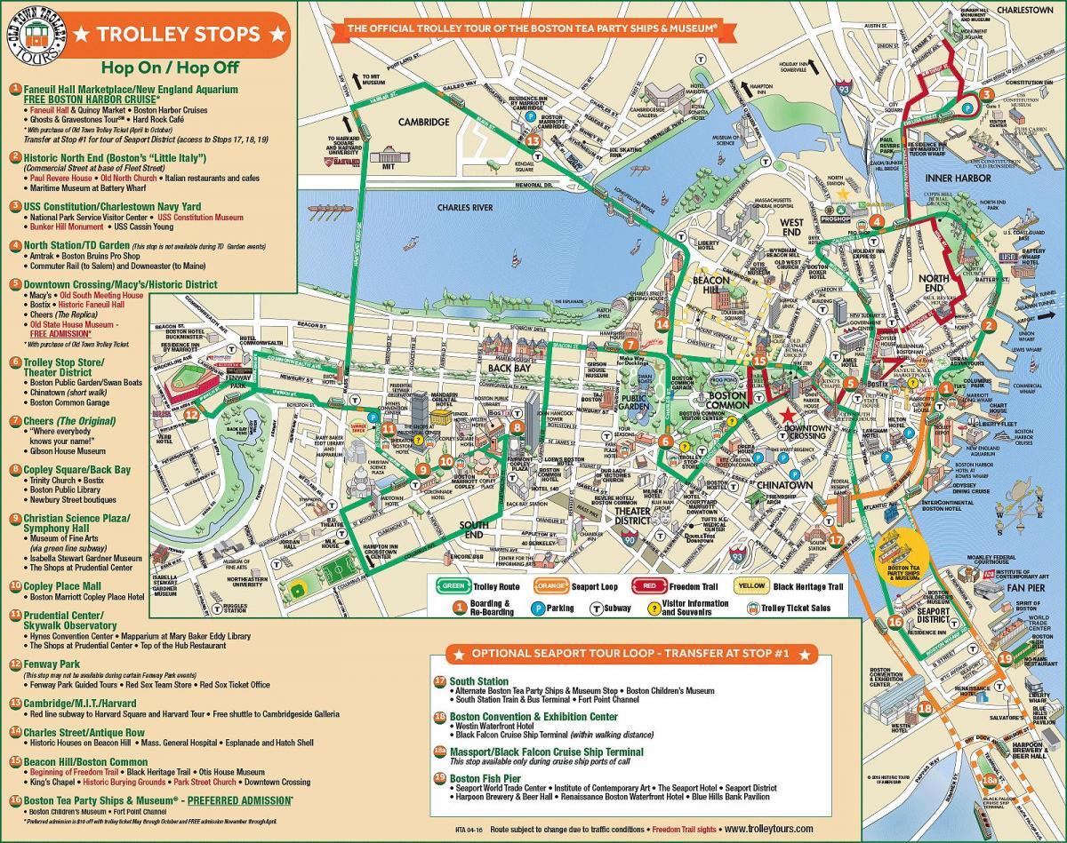 Mapa das estações de tróleis de Boston