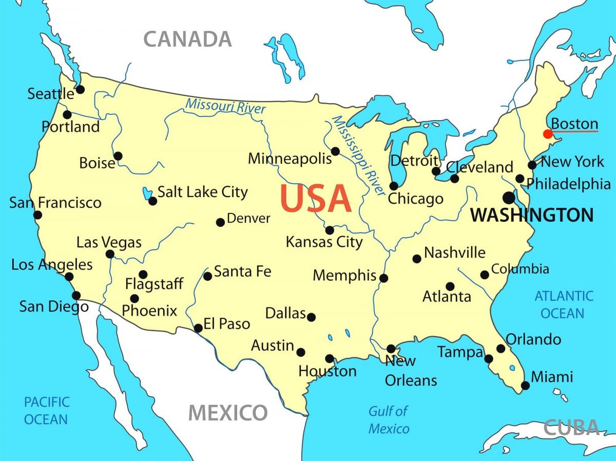 Boston no mapa dos EUA