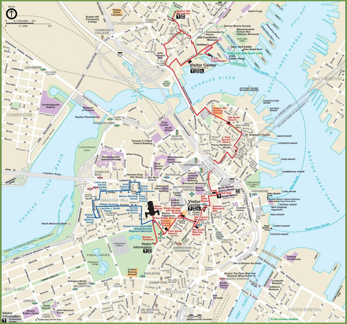 Mapa dos passeios a pé em Boston