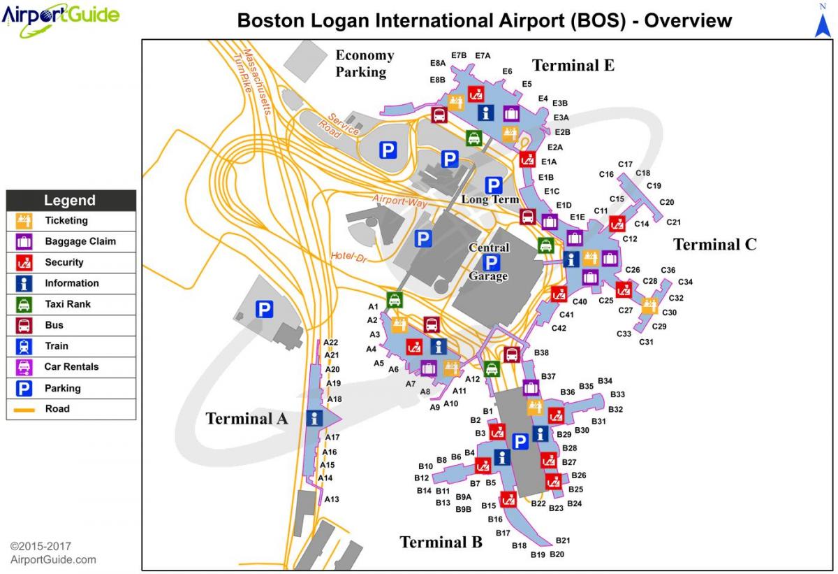 Mapa do terminal do aeroporto de Boston