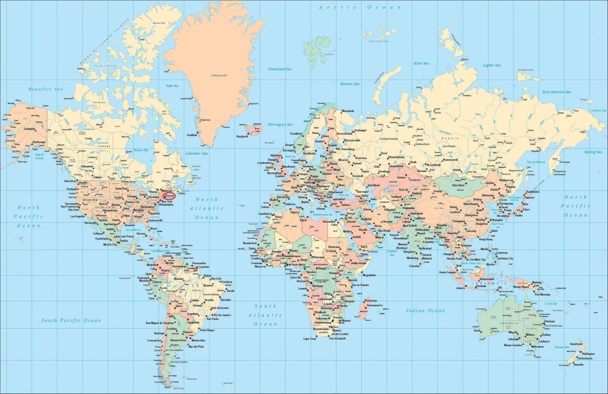 Localização de Boston no mapa do mundo