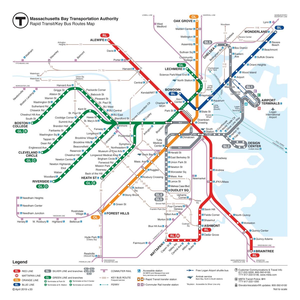 Mapa das estações de metro de Boston
